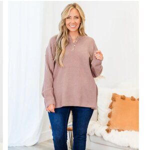 Chic Soul Please Take Me With You Sweater, Taupe size 3X